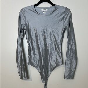 Babaton Metallic Silver Long-Sleeve Bodysuit